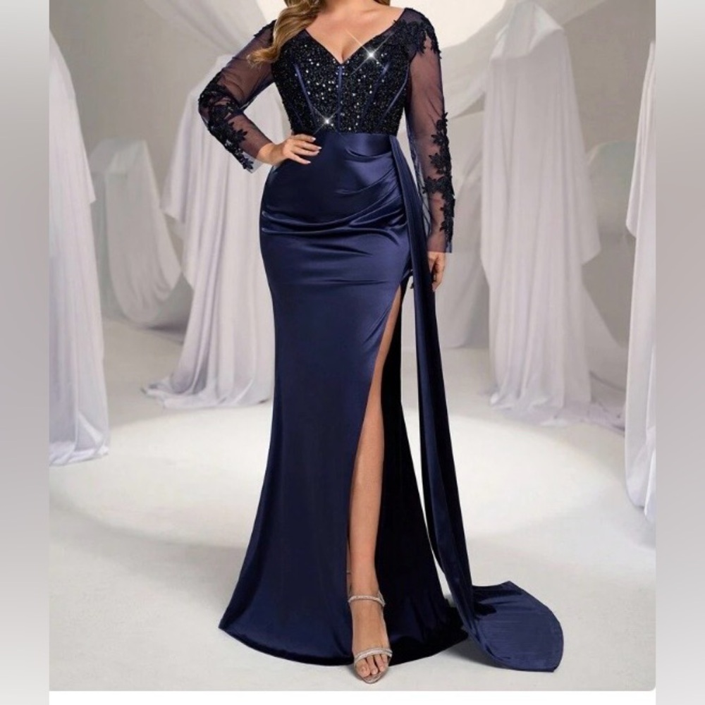 Elegant Navy Blue Evening Gown 1XL